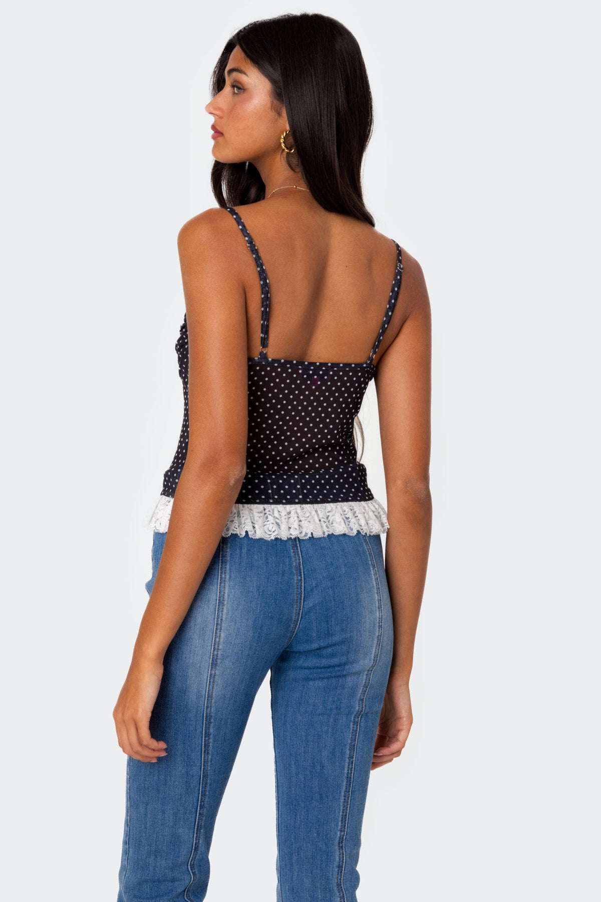Chic Polka Dot Mesh Crop Top with Supportive Cupping