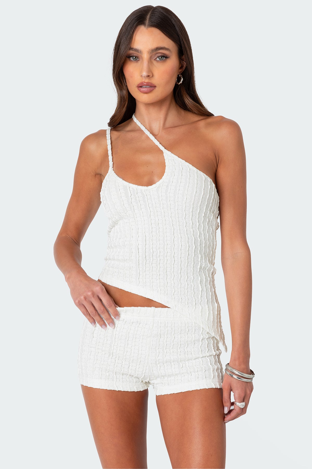Stunning Phoebe Asymmetric Textured Knit Top