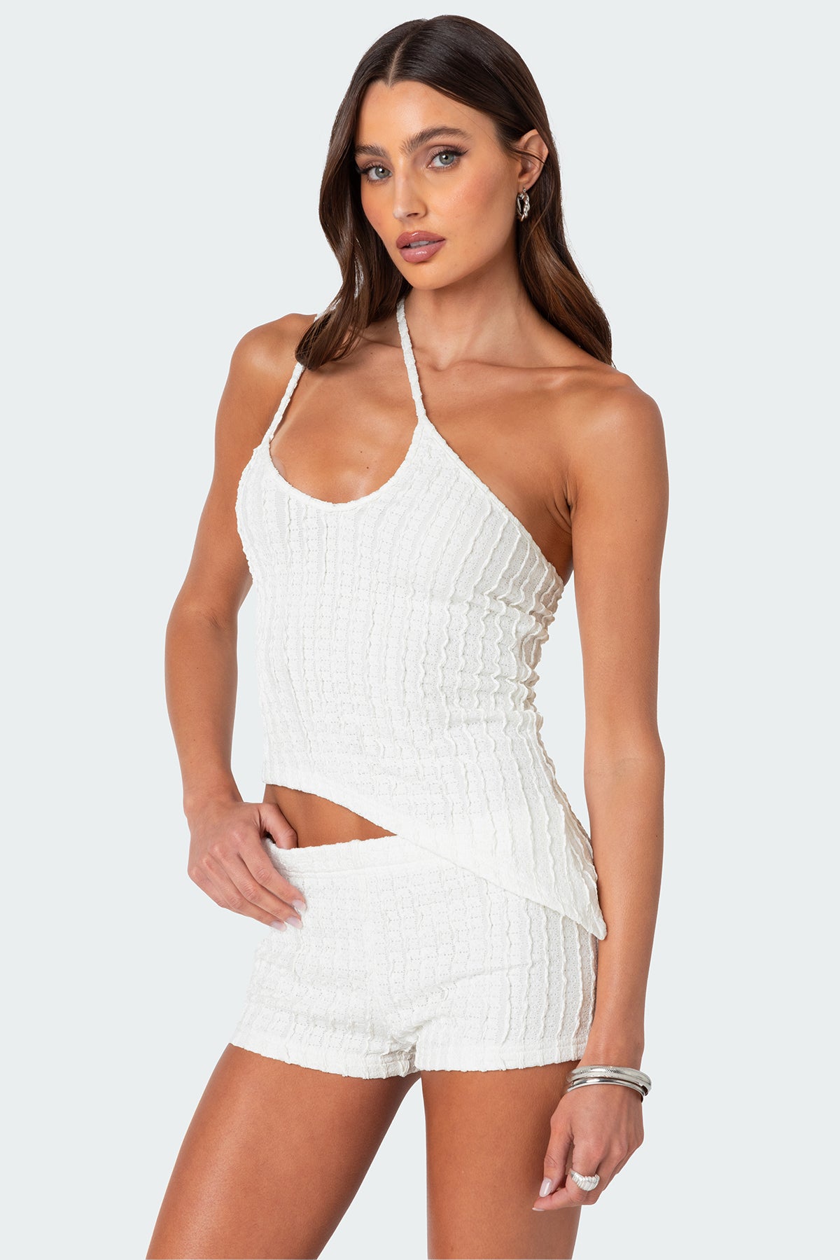 Stunning Phoebe Asymmetric Textured Knit Top