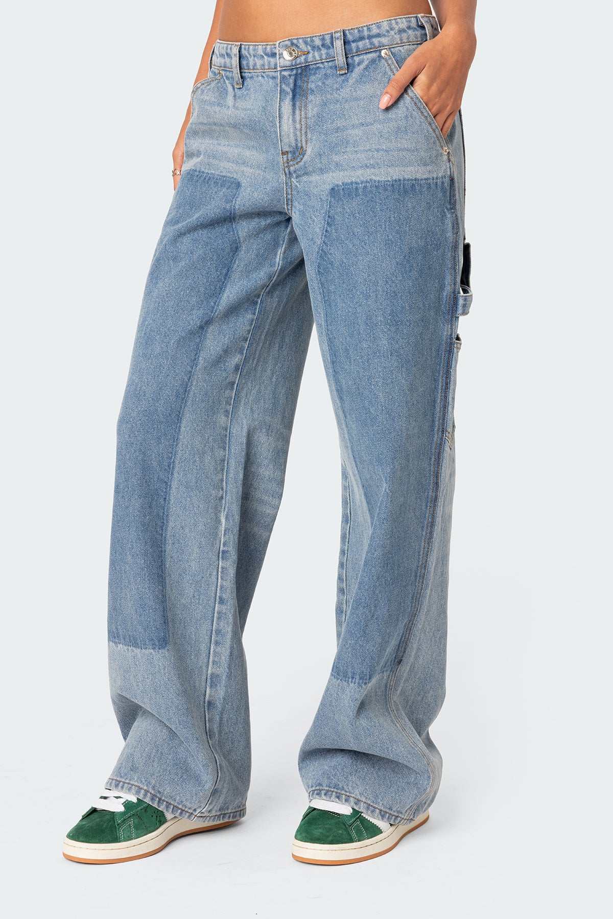 Faded Wash Low Rise Carpenter Jeans - Trendy & Stylish!